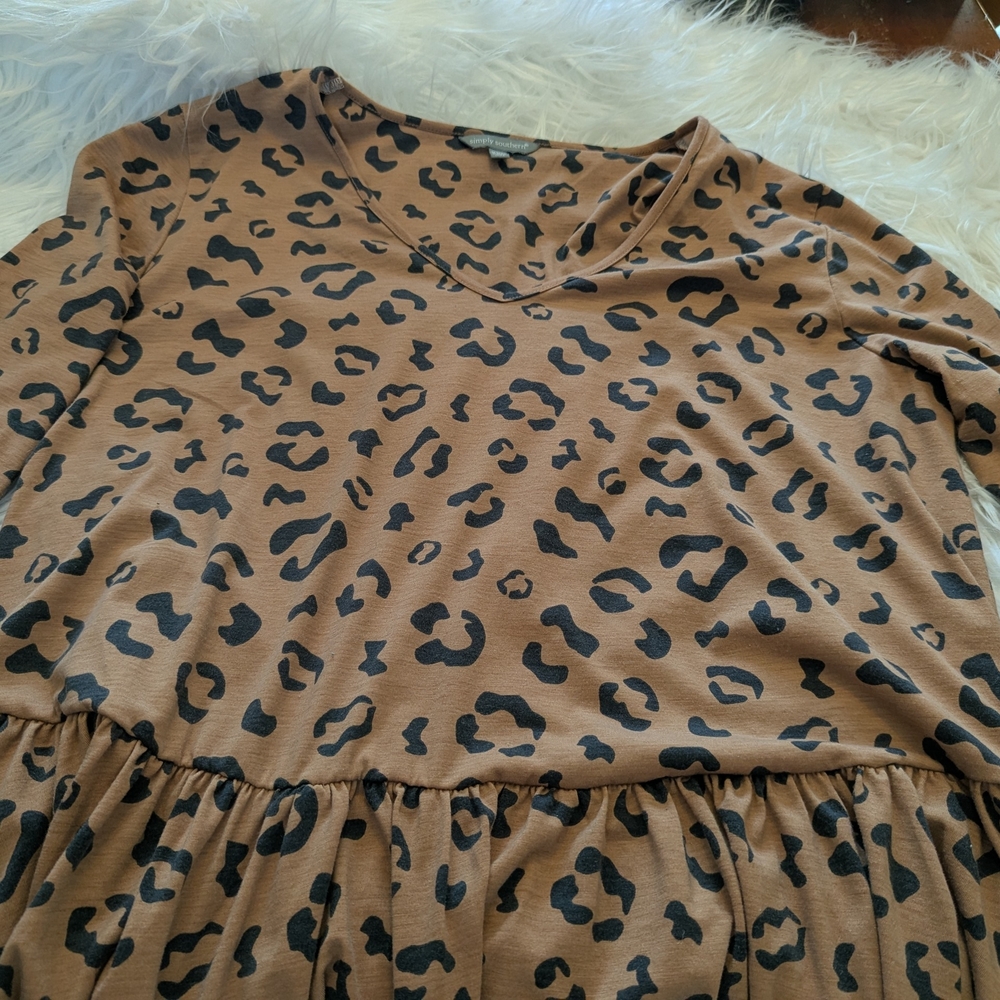 Simply Southern Brown Leopard Print Blouse XXL Ruffles - Picture 2 of 10